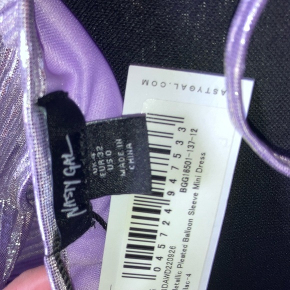 Nasty Gal Lilac Metallic Pleated Balloon Sleeve Mini Dress W4 - Picture 8 of 12